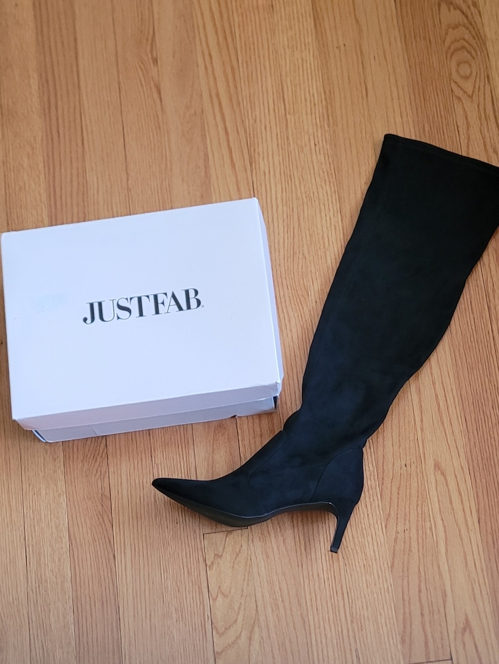 NEW in Box- JustFab Allysandra Black Suede Over-the-Knee Stiletto Boots - Picture 9 of 12